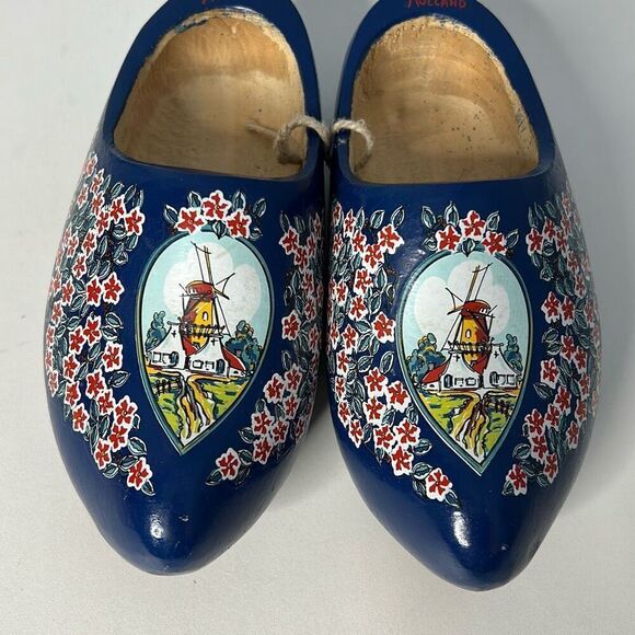 VZ Holland  Wooden Shoes Blue hand painted 22 - Picture 1 of 7